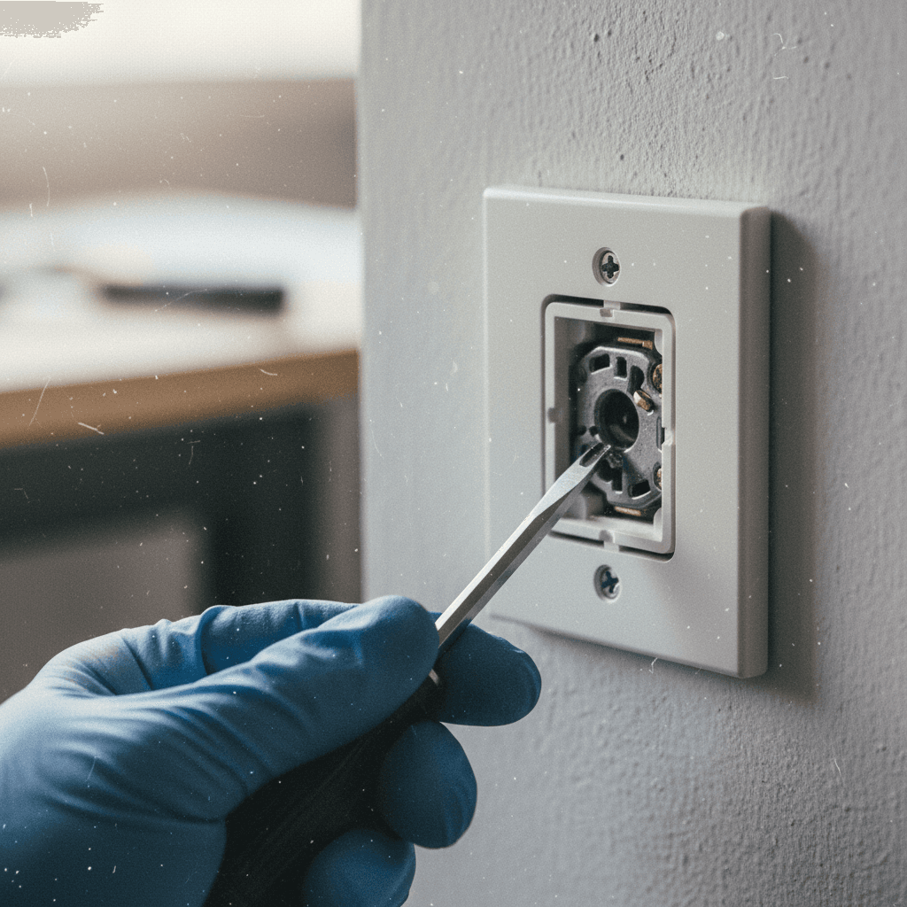 Close-up of electrician fitting a switch plate